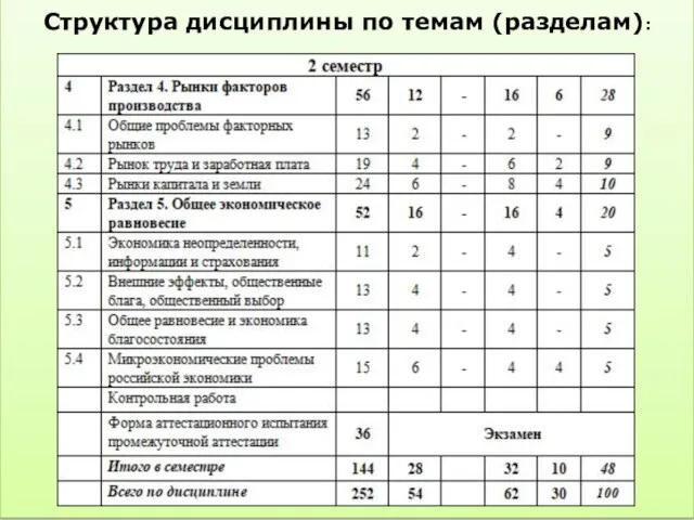 Структура дисциплины по темам (разделам):