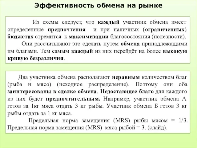 Эффективность обмена на рынке Из схемы следует, что каждый участник