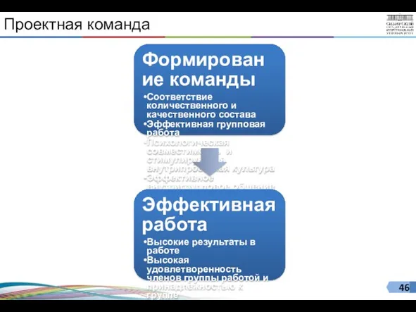 Проектная команда Формирование команды Соответствие количественного и качественного состава Эффективная