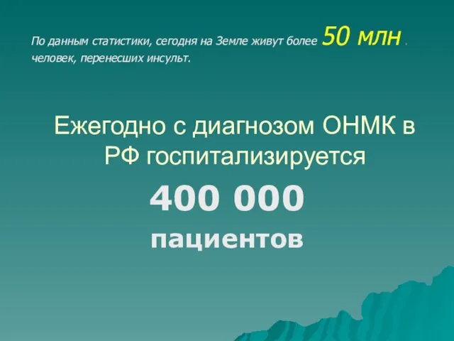 Ежегодно с диагнозом ОНМК в РФ госпитализируется 400 000 пациентов