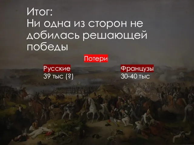 Итог: Ни одна из сторон не добилась решающей победы Потери