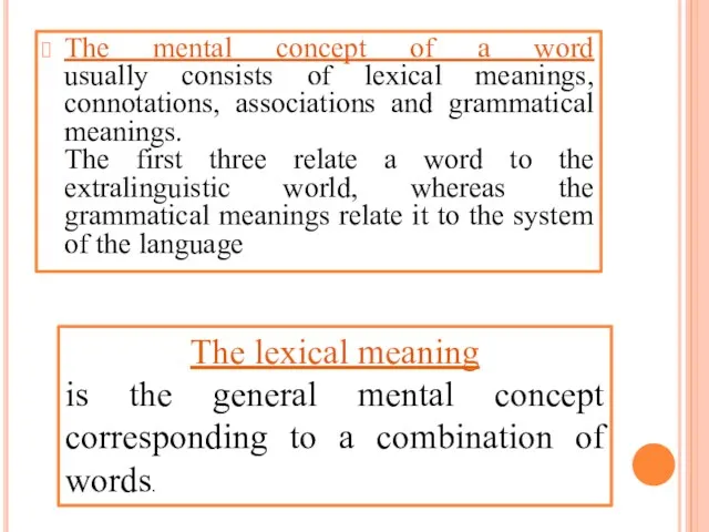 The mental concept of a word usually consists of lexical