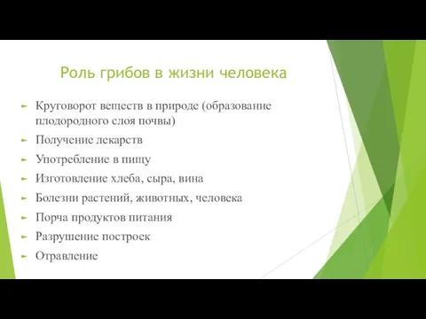 Роль грибов в жизни человека Круговорот веществ в природе (образование