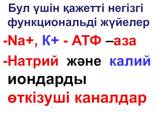 Бул үшін қажетті негізгі функциональді жүйелер Nа+, К+ - АТФ –аза Натрий және