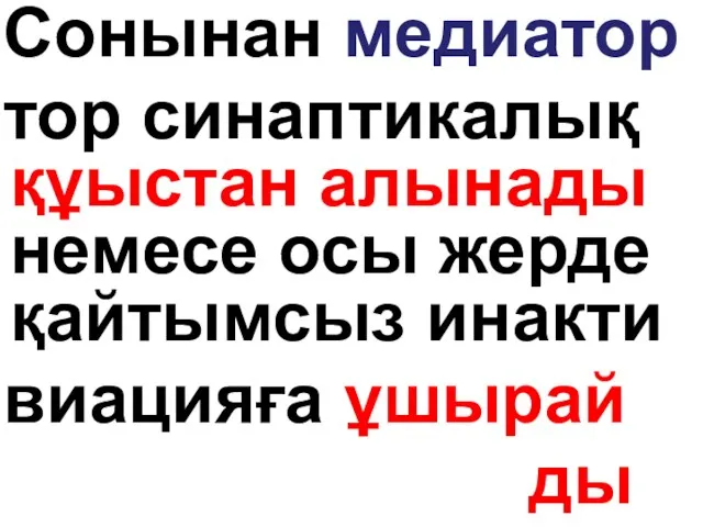 Сонынан медиатор тор синаптикалық құыстан алынады немесе осы жерде қайтымсыз инакти виацияға ұшырай ды