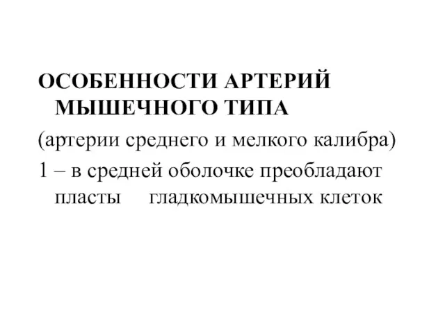 ОСОБЕННОСТИ АРТЕРИЙ МЫШЕЧНОГО ТИПА (артерии среднего и мелкого калибра) 1