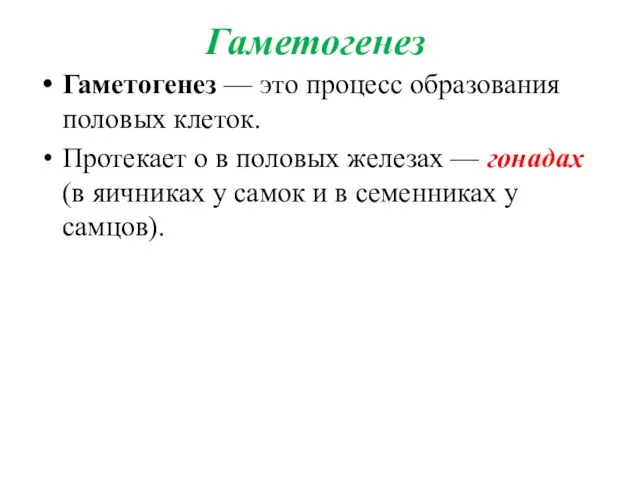 Гаметогенез Гаметогенез — это процесс образования половых клеток. Протекает о