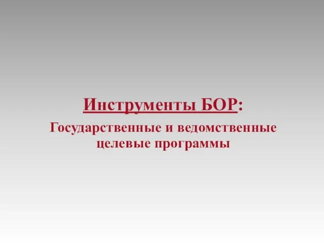 Инструменты БОР: Государственные и ведомственные целевые программы