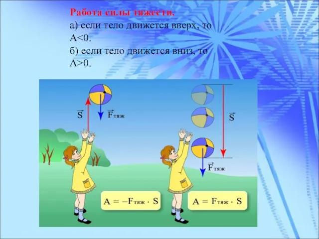 Работа силы тяжести. а) если тело движется вверх, то А 0.