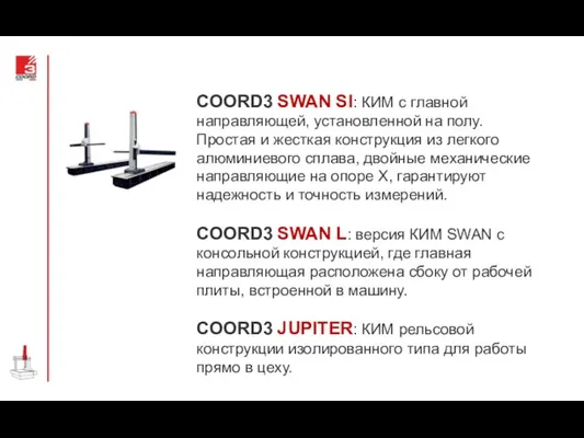 COORD3 SWAN SI: КИМ с главной направляющей, установленной на полу.