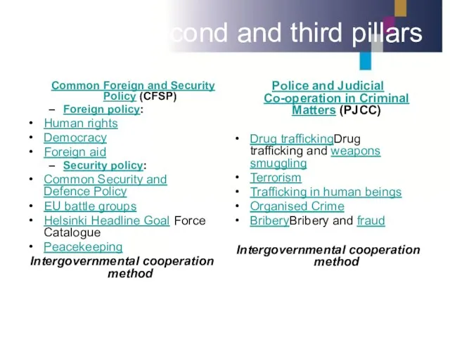 Second and third pillars Common Foreign and Security Policy (CFSP)