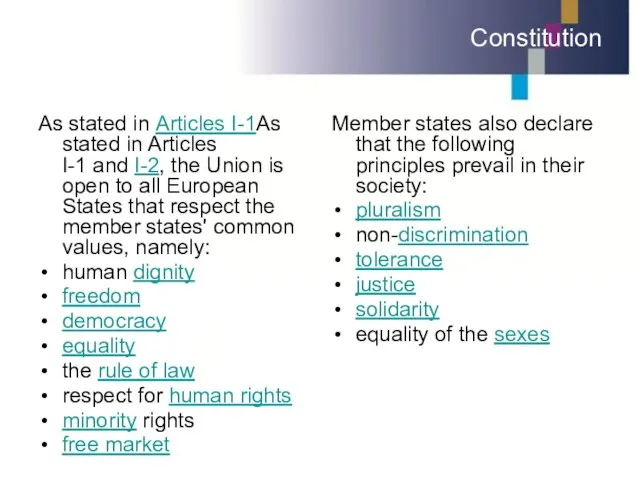 Constitution As stated in Articles I-1As stated in Articles I-1