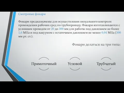 Смотровые фонари Фонари предназначены для осуществления визуального контроля прохождения рабочих