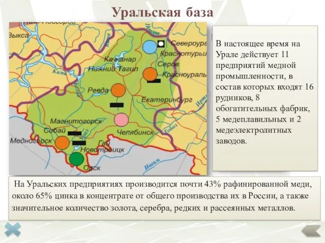 Уральская база На Уральских предприятиях производится почти 43% рафинированной меди,