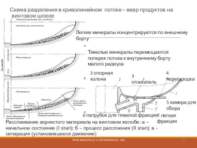 Схема разделения в криволинейном потоке – веер продуктов на винтовом шлюзе ПРОФ.КАФ.ОПИ, Д.Т.Н.