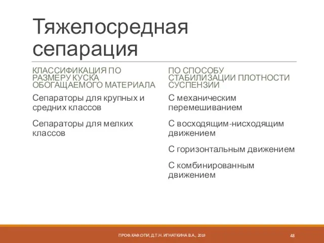 Тяжелосредная сепарация КЛАССИФИКАЦИЯ ПО РАЗМЕРУ КУСКА ОБОГАЩАЕМОГО МАТЕРИАЛА Сепараторы для