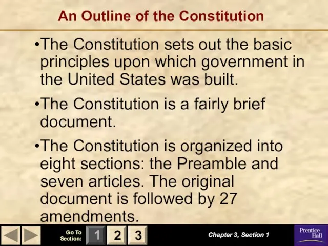 An Outline of the Constitution The Constitution sets out the