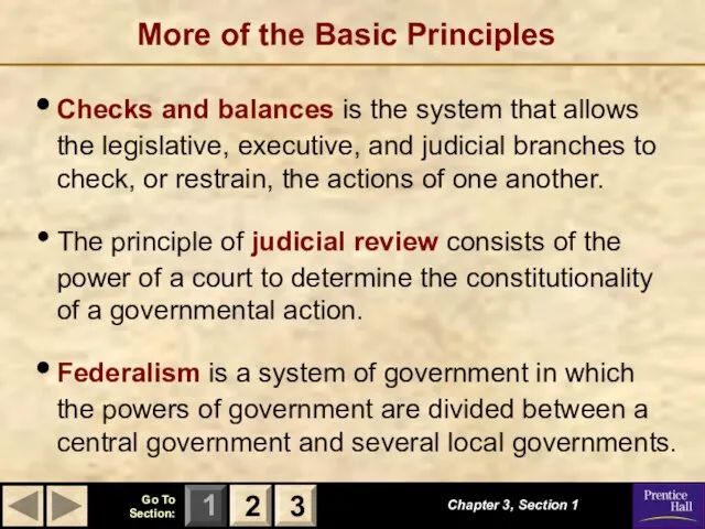 More of the Basic Principles Checks and balances is the