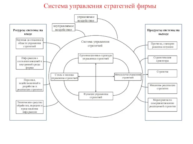 Система управления стратегией фирмы Ресурсы системы на входе Продукты системы на выходе