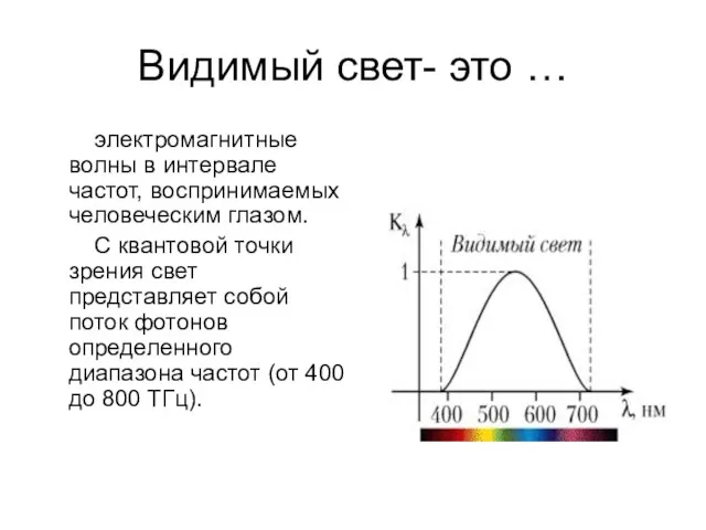 Видимый свет- это … электромагнитные волны в интервале частот, воспринимаемых