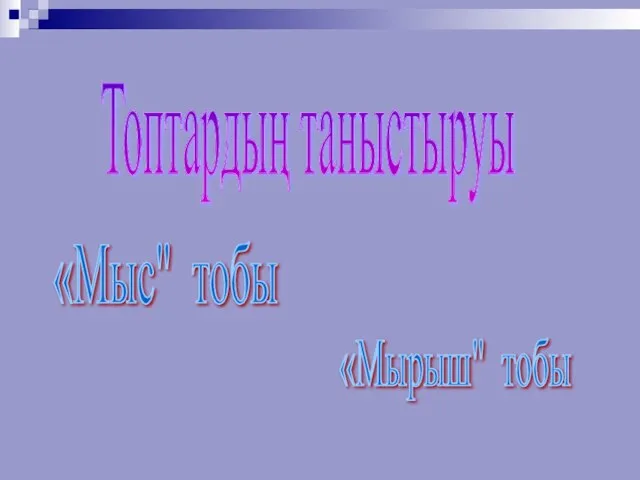 Топтардың таныстыруы «Мыс" тобы «Мырыш" тобы