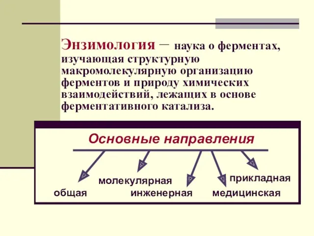 Энзимология – наука о ферментах, изучающая структурную макромолекулярную организацию ферментов