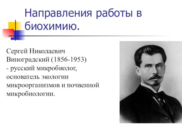 Направления работы в биохимию. Сергей Николаевич Виноградский (1856-1953) - русский