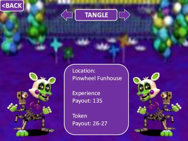 Location: Pinwheel Funhouse Experience Payout: 135 Token Payout: 26-27
