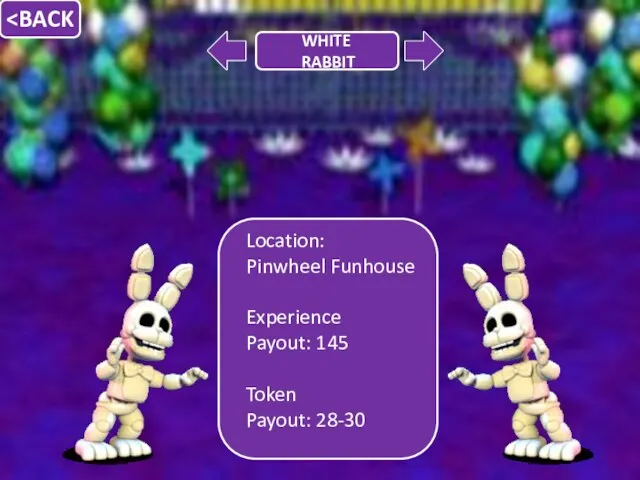 Location: Pinwheel Funhouse Experience Payout: 145 Token Payout: 28-30