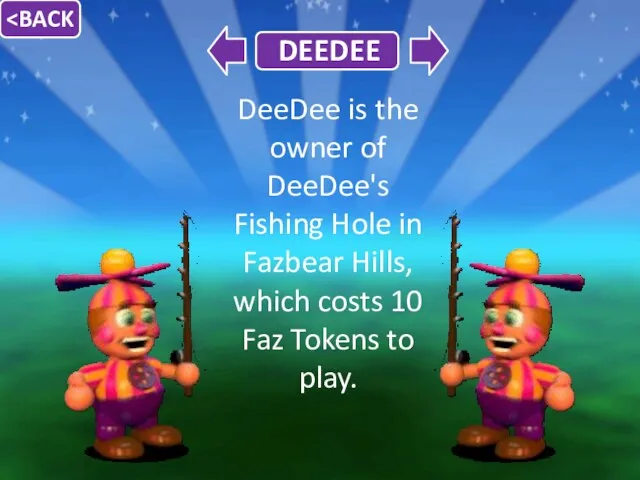DeeDee is the owner of DeeDee's Fishing Hole in Fazbear
