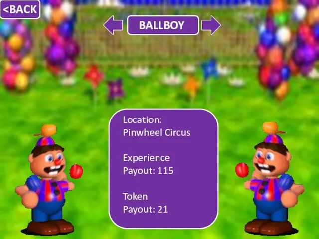 Location: Pinwheel Circus Experience Payout: 115 Token Payout: 21