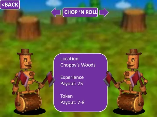 Location: Choppy’s Woods Experience Payout: 25 Token Payout: 7-8
