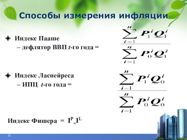 Способы измерения инфляции Индекс Пааше – дефлятор ВВП t-го года