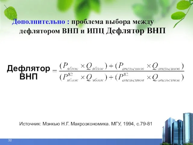 Дополнительно : проблема выбора между дефлятором ВНП и ИПЦ Дефлятор