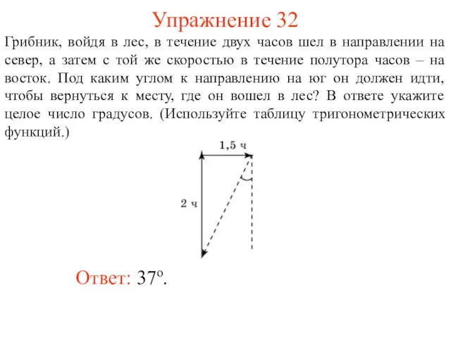 Упражнение 32 Ответ: 37о. Грибник, войдя в лес, в течение