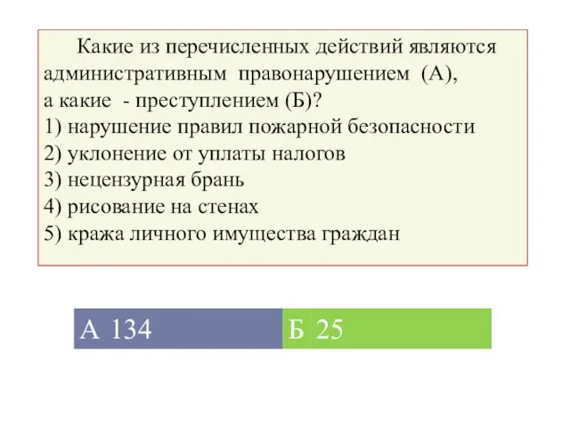 Какие из перечисленных действий являются административным правонарушением (А), а какие