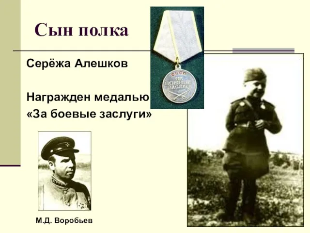 Сын полка Серёжа Алешков Награжден медалью «За боевые заслуги» М.Д. Воробьев