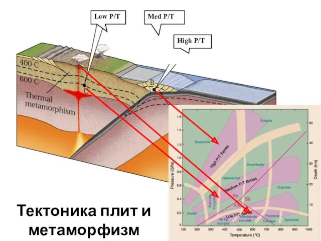 High P/T Med P/T Low P/T Тектоника плит и метаморфизм