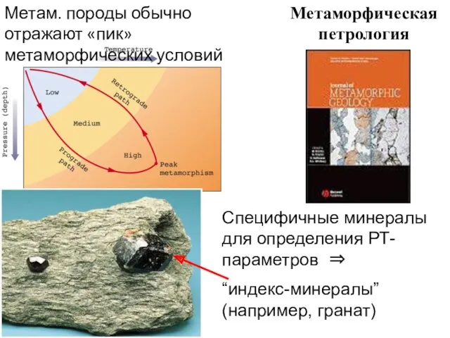 Метаморфическая петрология Метам. породы обычно отражают «пик» метаморфических условий Специфичные минералы для определения