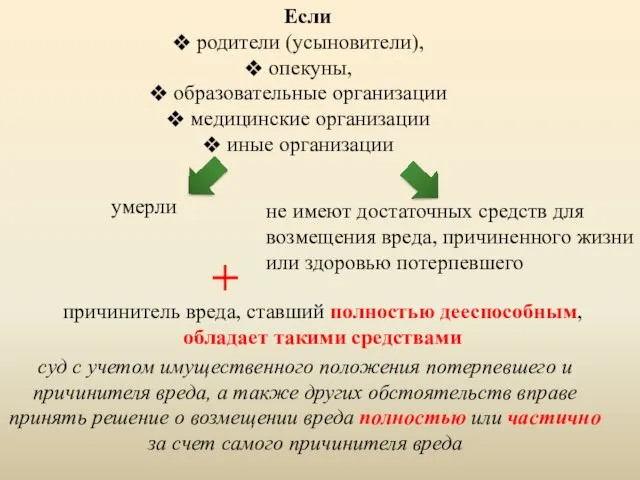 причинитель вреда, ставший полностью дееспособным, обладает такими средствами Если родители