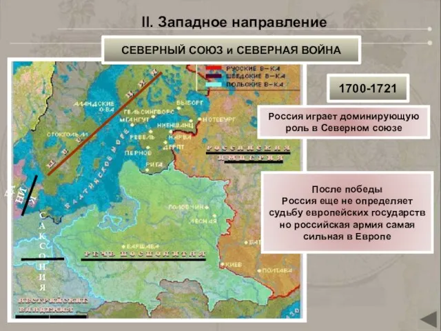 II. Западное направление ДАНИЯ СЕВЕРНЫЙ СОЮЗ и СЕВЕРНАЯ ВОЙНА 1700-1721