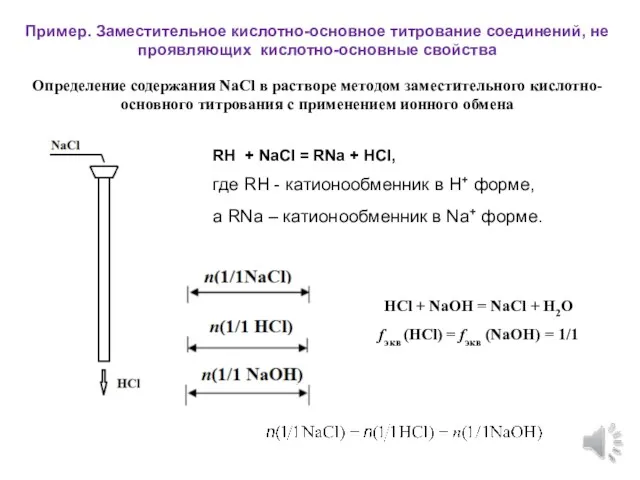Определение содержания NaCl в растворе методом заместительного кислотно-основного титрования с