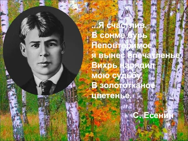 ...Я счастлив. В сонме бурь Неповторимое я вынес впечатленье. Вихрь нарядил мою судьбу