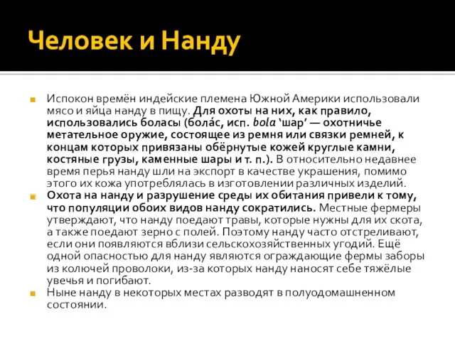 Человек и Нанду Испокон времён индейские племена Южной Америки использовали