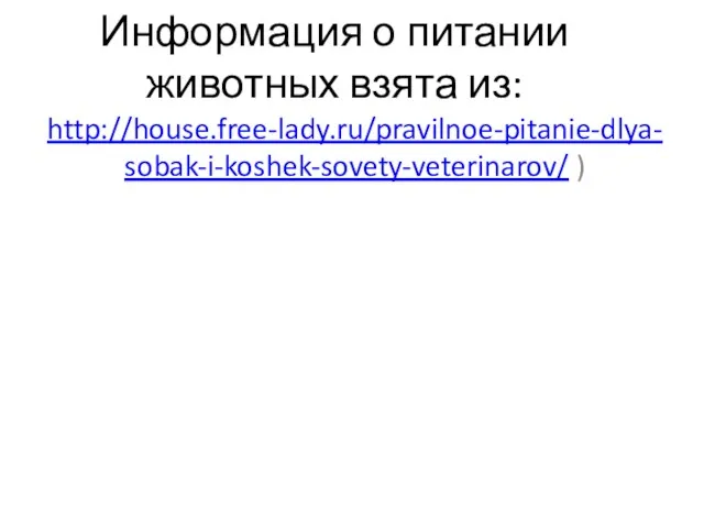 Информация о питании животных взята из: http://house.free-lady.ru/pravilnoe-pitanie-dlya-sobak-i-koshek-sovety-veterinarov/ )