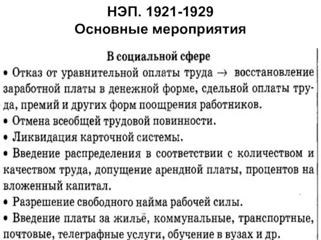 НЭП. 1921-1929 Основные мероприятия