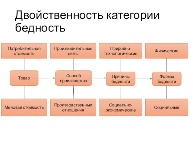 Двойственность категории бедность Потребительная стоимость Товар Меновая стоимость Причины бедности