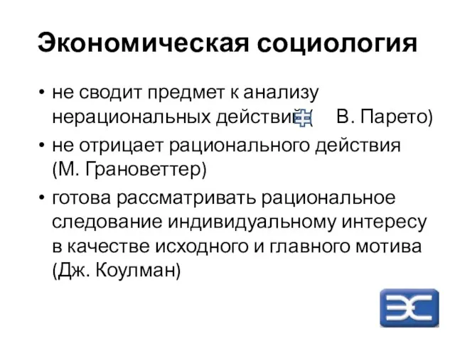 Экономическая социология не сводит предмет к анализу нерациональных действий (