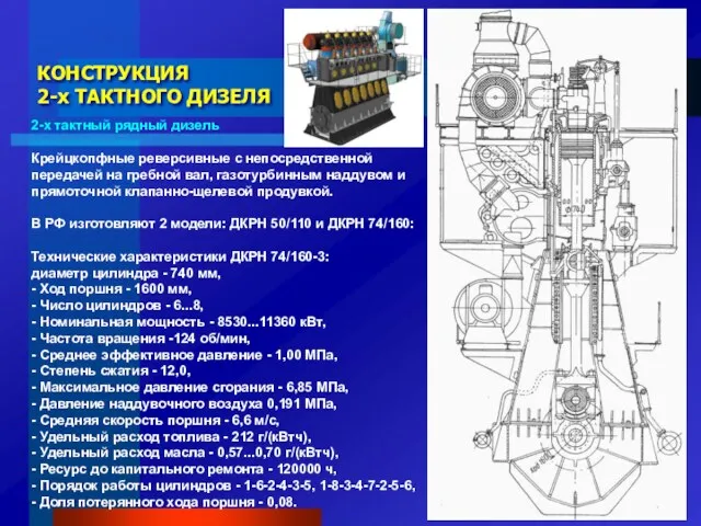 КОНСТРУКЦИЯ 2-х ТАКТНОГО ДИЗЕЛЯ 2-х тактный рядный дизель Крейцкопфные реверсивные