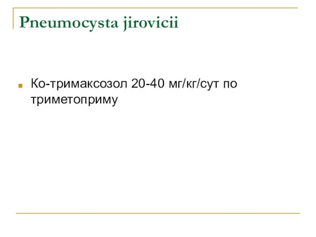 Pneumocysta jirovicii Ко-тримаксозол 20-40 мг/кг/сут по триметоприму